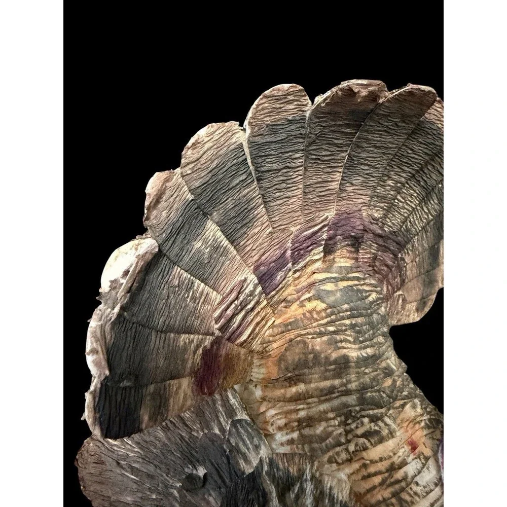 Vtg Paper Ribbon Thanksgiving Turkey Centerpiece Shelf Sitter Painted 9” Tall